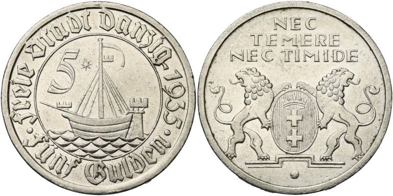 POLOGNE, DANZIG, Ville libre (1920-1939), Nickel 5 Gulden, 1935. J. D19; A.K.S. ...