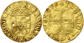 PORTUGAL, Sebastiao Ier (1557-1578), AV cruzado (500 reais), s.d., Lisbonne. D/ Ecu couronné. PORTVG en fin de légende. R/ Large croix de l'Ordre du C...