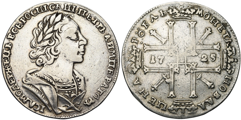 RUSSIE, Pierre le Grand (1689-1725), AR rouble, 1725, Moscou. D/ B. l., dr. et c...
