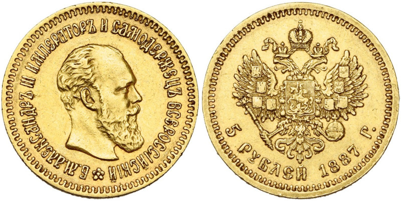 RUSSIE, Alexandre III (1881-1894), AV 5 roubles, 1887 AΓ. Bitkin 25; Uzd. 295; F...