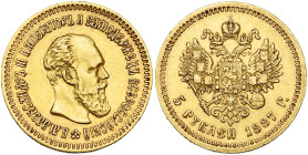 RUSSIE, Alexandre III (1881-1894), AV 5 roubles, 1887 AΓ. Bitkin 25; Uzd. 295; Fr. 168.

Très Beau / Very Fine