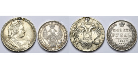 RUSSIE, lot de 2 p.: Anna, rouble, 1735 (faux d'époque avec portrait de 1734 et trou rebouché); Nicolas Ier, rouble, 1851, ΠA, Saint-Pétersbourg.

B...