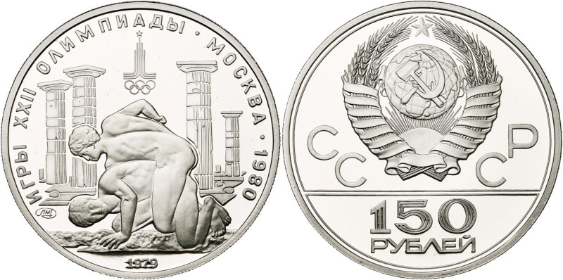 RUSSIE, U.R.S.S. (1917-1991), platine 150 roubles, 1979. Jeux olympiques de Mosc...