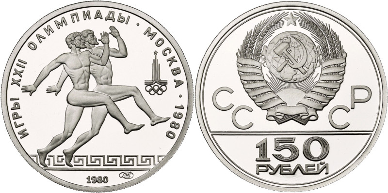 RUSSIE, U.R.S.S. (1917-1991), platine 150 roubles, 1980. Jeux olympiques de Mosc...