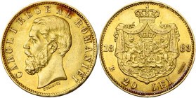 ROUMANIE, Carol Ier (1866-1914), AV 20 lei, 1883 B, Bucarest. Fr. 3; Schlumberger 4.

Très Beau / Very Fine
