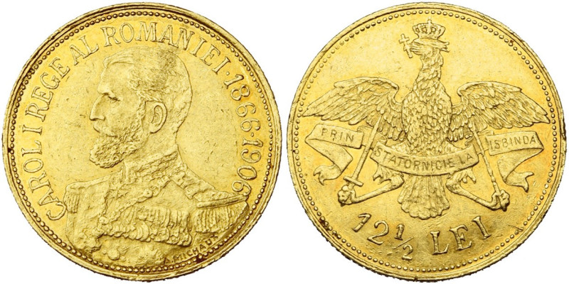 ROUMANIE, Carol Ier (1866-1914), AV 12 1/2 lei, 1906, Bruxelles. 40e anniversair...