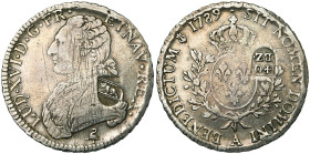 SUISSE, BERNE, Ville, AR 40 Batzen, s.d. (1816-1819). D.T. 32. 28,95 g.

Contremarqué sur un écu aux rameaux d'olivier de Louis XVI, 1789, Paris (co...