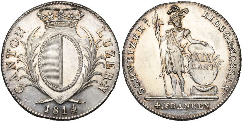 SUISSE, LUCERNE, Canton, AR Neutaler de 4 Franken, 1814. D.T. 53b; Dav. 364. Le ...