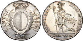 SUISSE, LUCERNE, Canton, AR Neutaler de 4 Franken, 1814. D.T. 53b; Dav. 364. Le revers légèrement nettoyé.

Superbe / Extremely Fine