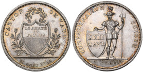 SUISSE, VAUD (WAADT), Canton, AR 1 franc, 1845. D.T. 227. Fines griffes. Léger défaut de flan au revers. Belle patine.

Superbe à Fleur de Coin / Ex...