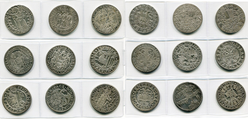 SUISSE, lot de 9 reproductions de Talers en argent: Berne, 1493; Thurgau, 1512, ...