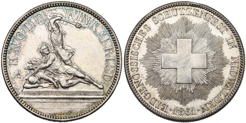 SUISSE, Confédération helvétique, AR 5 francs, 1861. Tir fédéral à Stans (Nidwal...