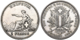 SUISSE, Confédération helvétique, AR 5 francs, 1863. Tir fédéral à La-Chaux-de-Fonds. Divo S7; Dav. 381. Fines griffes. Légèrement nettoyé.

Superbe...