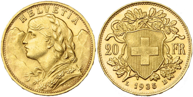 SUISSE, Confédération helvétique, AV 20 francs, 1935 LB (1945-1947). Divo 432; F...