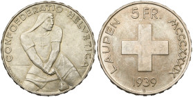SUISSE, Confédération helvétique, AR 5 francs, 1939 B, Berne. 600e anniversaire de la bataille de Laupen. Divo G2. Rare.

Superbe à Fleur de Coin / ...