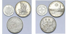 SUISSE, Confédération helvétique, lot de 3 p.: Aargau, 5 Konkordatsbatzen, 1826 (D.T. 196); Confédération, 5 francs, 1881, Tir fédéral à Fribourg (Div...