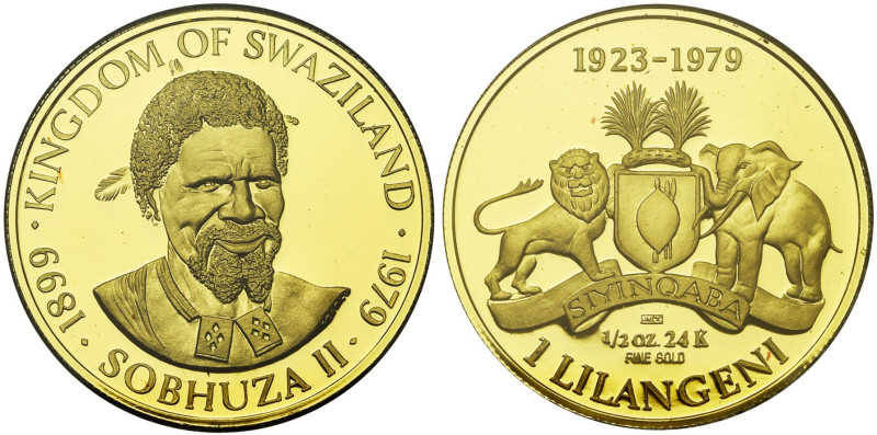 SWAZILAND, Sobhuza II (1968-1982), AV 1 lilangeni (1/2 oz), 1979. Fr. 10. Ecrin,...