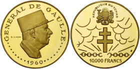TCHAD, République (1960-), AV 10.000 francs, 1960 (1970). Général de Gaulle. 10e anniversaire de l'Indépendance. Fr. 2; K.M. 11. 34,75 g. Titre 0,900....