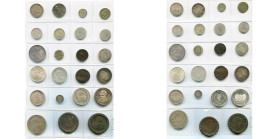 lot de 23 p., dont: Autriche, Taler, 1845 A; Danemark, 4 skilling, 1854; 16 skilling, 1856; Grande-Bretagne, 2 pence, 1797, Cartwheel (2); Norvège, 50...