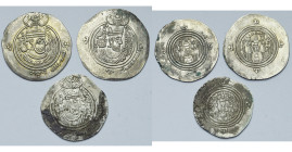 ARAB-SASANIAN, Umayyad Governors, lot of 3 dirhams: Ziyad bin Abi Sufiyan, Darabjird AH 52 (VF-EF); `Ubaid Allah bin Ziyad, Basra AH 62 (a. EF); 'Umar...