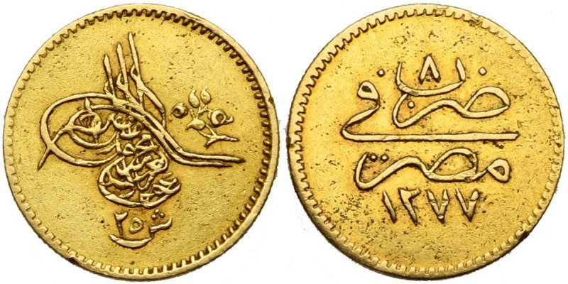 OTTOMAN EMPIRE, Abdul Aziz (AD 1861-1876/AH 1277-1293) AV 25 qirsh, AH 1277, yea...