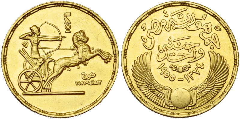 EGYPT, Republic (AD 1953-1958/AH 1373-1377) AV 1 pound, AH 1374/1955. 3rd annive...