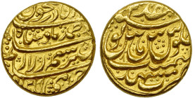AFGHANISTAN, DURRANI Ahmad Shah (AD 1747-1772/AH 1160-1186) AV mohur, AH 116[ ], year 9, Mashad. Album 3090; K.M. 639. 11,04 g. Knick on the edge.

...