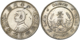 CHINA, Republic (1912-1949), AR "Memento" dollar, s.d. (1927). Sun Yat-sen. With rosettes dividing legend. Kann 608. A few knicks.

Very Fine / Very...