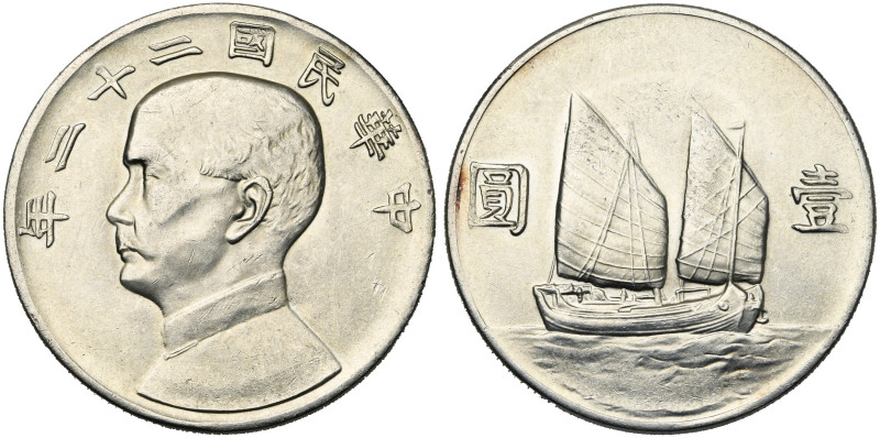 CHINA, Republic (1912-1949), AR 1 dollar, year 22 (1933). Sun Yat-sen Memorial. ...