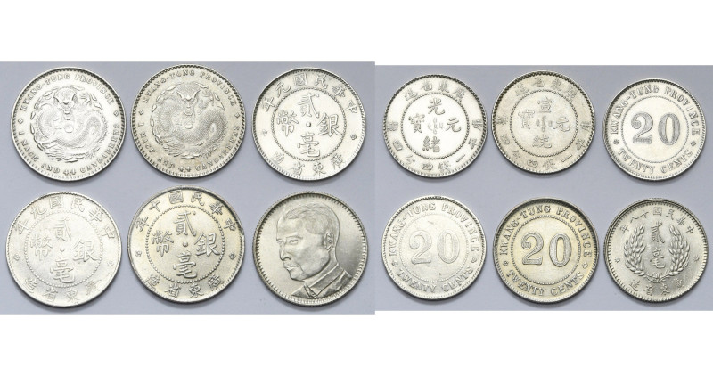 CHINA, KWANGTUNG PROVINCE, AR lot of 6 pcs: Kuang-hsü, 20 cents, n.d. (1890-1908...