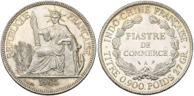 FRENCH INDO-CHINA, AR 1 piastre, 1905 A, Paris. Lecompte 288. Minor marks. An excellent specimen with original mint luster.

about Uncirculated / ab...