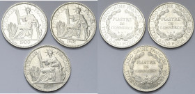 FRENCH INDO-CHINA, AR lot of 2 pcs: piastre de commerce, 1900 and 1901 A, Paris; 1922 H, Heaton. Lecompte 282, 284, 299. Cleaned.

Very Fine / Very ...
