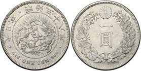 JAPAN, Mutsuhito (1867-1912), AR 1 yen, Meiji 38 (1905). JNDA 01-10A; Y. A-25.3.

Extremely Fine - Uncirculated / Extremely Fine - Uncirculated