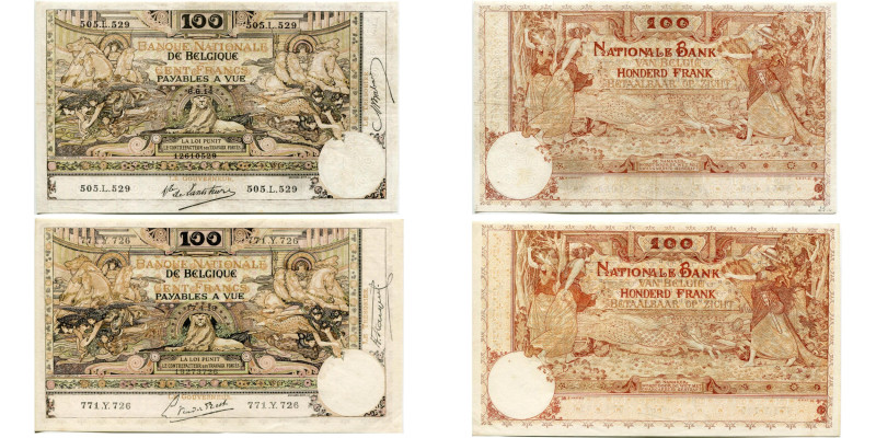 BELGIQUE, Banque Nationale, lot de 2 billets de 100 francs, type Montald, 6.6.14...