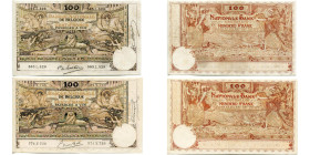 BELGIQUE, Banque Nationale, lot de 2 billets de 100 francs, type Montald, 6.6.14 (avec arabesque) et 17.4.19 (sans arabesque). M.E. 53b, 54b. Traces d...