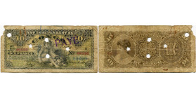 CONGO, Etat indépendant, 10 francs, 7 février 1896. Perforé. Pick 1b; Martiny, Congo, EIC1. Très rare. N° 002295 U. Tampon bleu de la Banque du Congo ...