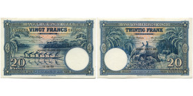 CONGO, Banque du Congo belge, 20 francs, 11.04.50. Neuvième émission. Pick 15H; Martiny, Congo, BCB24-3. Légère trace de pli.

Très Beau à Superbe /...