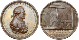 ALLEMAGNE, AE médaille, 1795, Loos. 70e anniversaire d'Anton von Heinitz, inspecteur général des mines de Prusse. D/ B. à d. R/ Un fourneau dans une e...