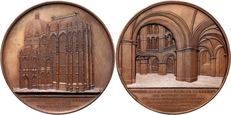 ALLEMAGNE, AE médaille, 1849, J. Wiener. Münsterkirche à Aix-la-Chapelle. D/ Vue...