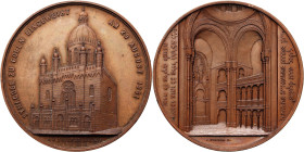 ALLEMAGNE, AE médaille, 1861, J. Wiener. Consécration de la Synagogue de Cologne. D/ Vue extérieure. R/ Vue intérieure. Légendes hébraïques. Van Hoydo...