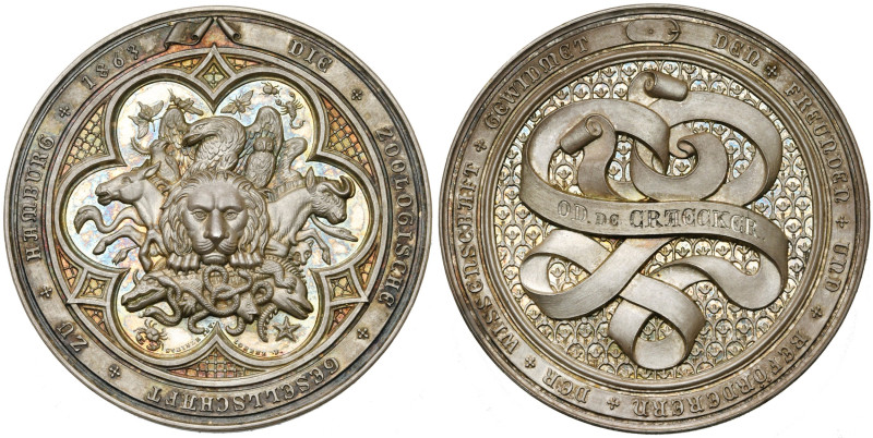 ALLEMAGNE, AR médaille, 1863. Société zoologique de Hambourg. D/ Dans un polylob...