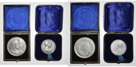 ALLEMAGNE, lot de 2 médailles: 1879, Langmann, Noces d'or de Guillaume Ier de Prusse et d'Augusta (étain, 60 mm, écrin); s.d. (1906), Weigand, Noces d...