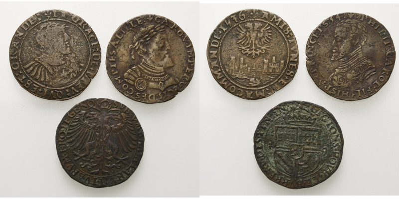 PAYS-BAS MERIDIONAUX, lot de 3 jetons de Charles Quint en cuivre: 1536, Bruges, ...