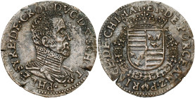 PAYS-BAS MERIDIONAUX, Cu jeton, s.d. (1556). Philippe de Croÿ, duc d'Aarschot et prince de Chimay. D/ B. cuir., avec collerette, à d. R/ Ecu écartelé ...