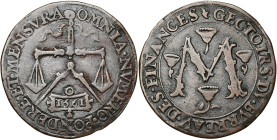PAYS-BAS MERIDIONAUX, Cu jeton, 1561. Bureau des Finances - Hommage à Marguerite de Parme. D/ OMNIA NVMERO PONDERE ET MENSVRA Balance en équilibre. En...