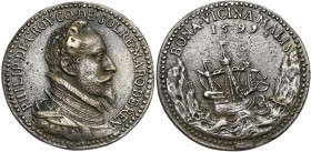 PAYS-BAS MERIDIONAUX, Métal blanc médaille, 1599, d'après Jonghelinck. Philippe de Croÿ, comte de Solre et marquis de Renty. D/ B. cuirassé à d. R/ BO...