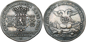 PAYS-BAS MERIDIONAUX, Cu jeton, 1764, J. Roettiers. Etats de Namur - Couronnement de Joseph II. D/ Ecu couronné de Namur, dans un cartouche orné, entr...