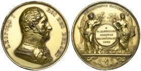BELGIQUE, Royaume, Vermeil médaille, 1836, Jouvenel. Récompense nationale à l'occasion du salon de Bruxelles. D/ B. du roi à d., en uniforme. R/ Deux ...