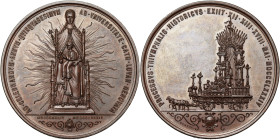 BELGIQUE, AE médaille, 1884, Würden. Procession historique à Louvain. D/ Un char triomphal tiré à g. R/ Statue de la Vierge à l'Enfant. Waerzeggers 10...