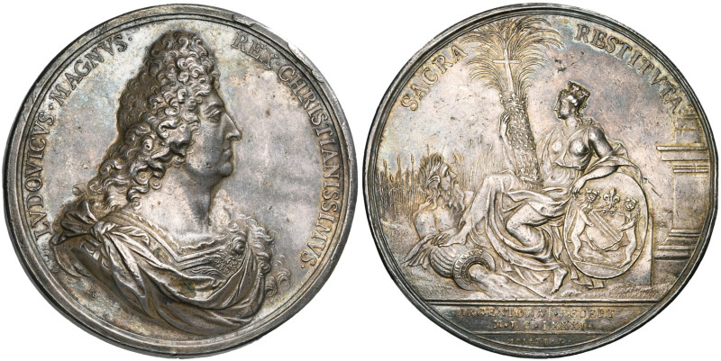 FRANCE, AR médaille, 1681, J. Roettiers/Molart. Capitulation de Strasbourg. D/ B...